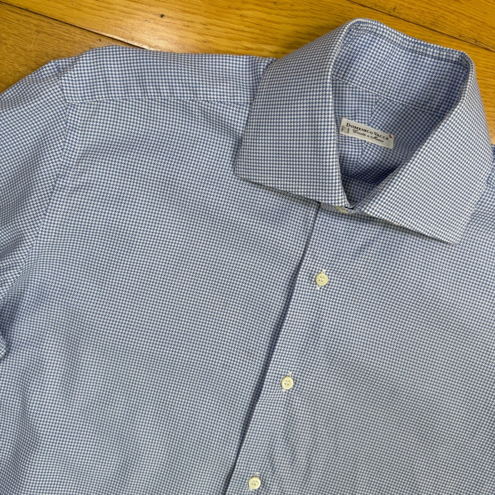 DOMENICO VACCA Mens Blue Gingham Dress Shirt 40 15‎ 3/4 Made in Italy Cotton